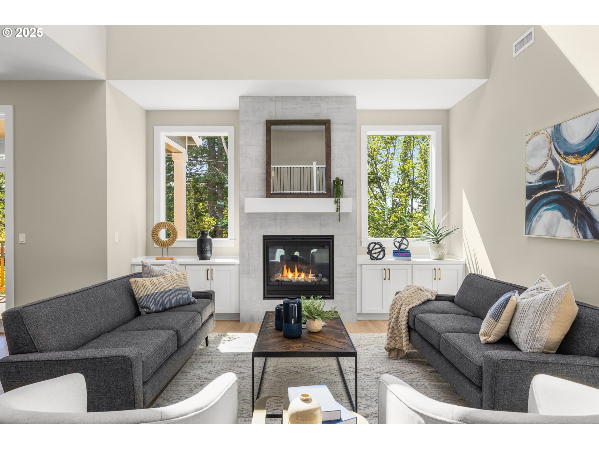 17839 Northwest Layla Drive, Unit LOT 12 Portland, OR 97229 - Photo 21 of 44 a living room with furniture a window and a fireplace