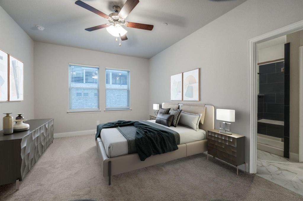 7833 Sunset Boulevard Rowlett, TX 75088 - Photo 15 of 20 a spacious bedroom with a bed and ceiling fan