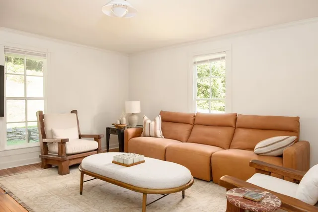 a backyard of a house with lots of trees