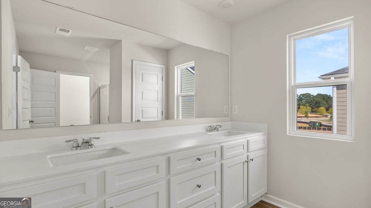 918 Stow Lane Monroe, GA 30655 - Photo 28 of 43 a bathroom with double sink and a mirror