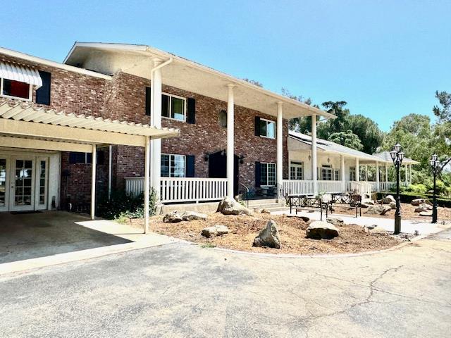 a row of palm trees in front of building