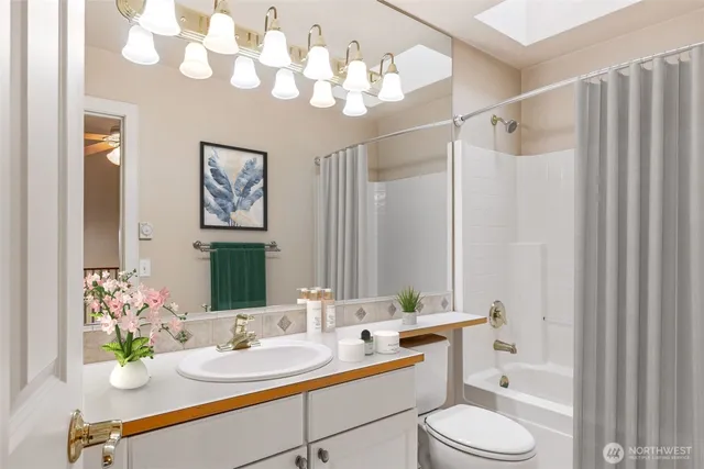 a bathroom with a sink a toilet and a mirror