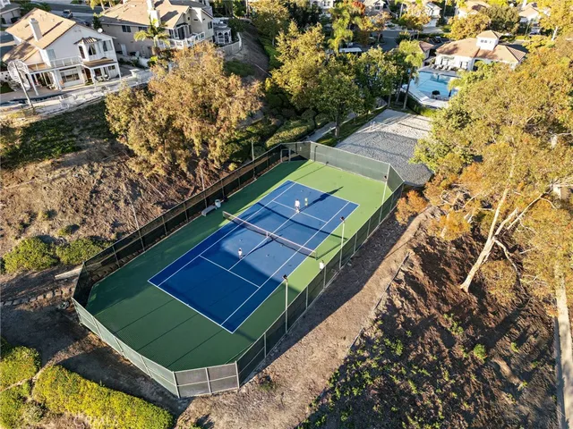 an aerial view of a backyard