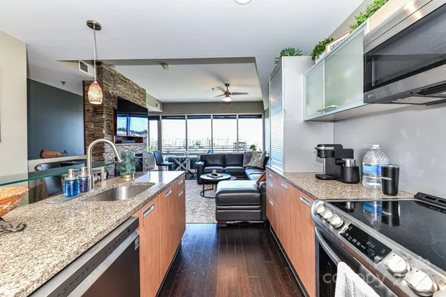 a kitchen with granite countertop lots of counter top space