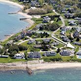 an aerial view of a house with a garden