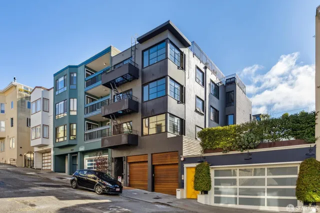 a view of a building and a street