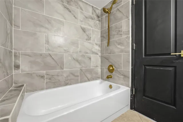 a bathroom with a bathtub