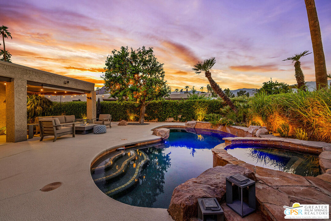 20 Kevin Lee Lane Rancho Mirage, CA 92270 - Photo 35 of 40 a view of outdoor space with seating area and swimming pool