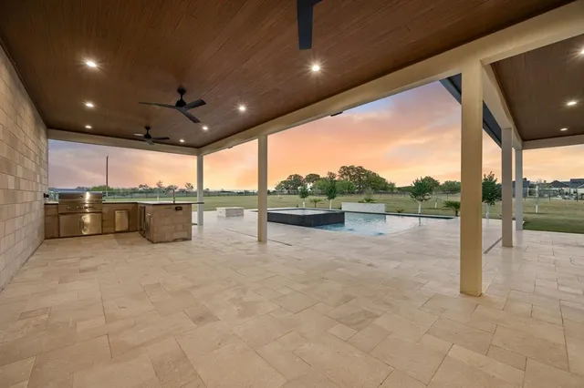 a view of a terrace with lake view