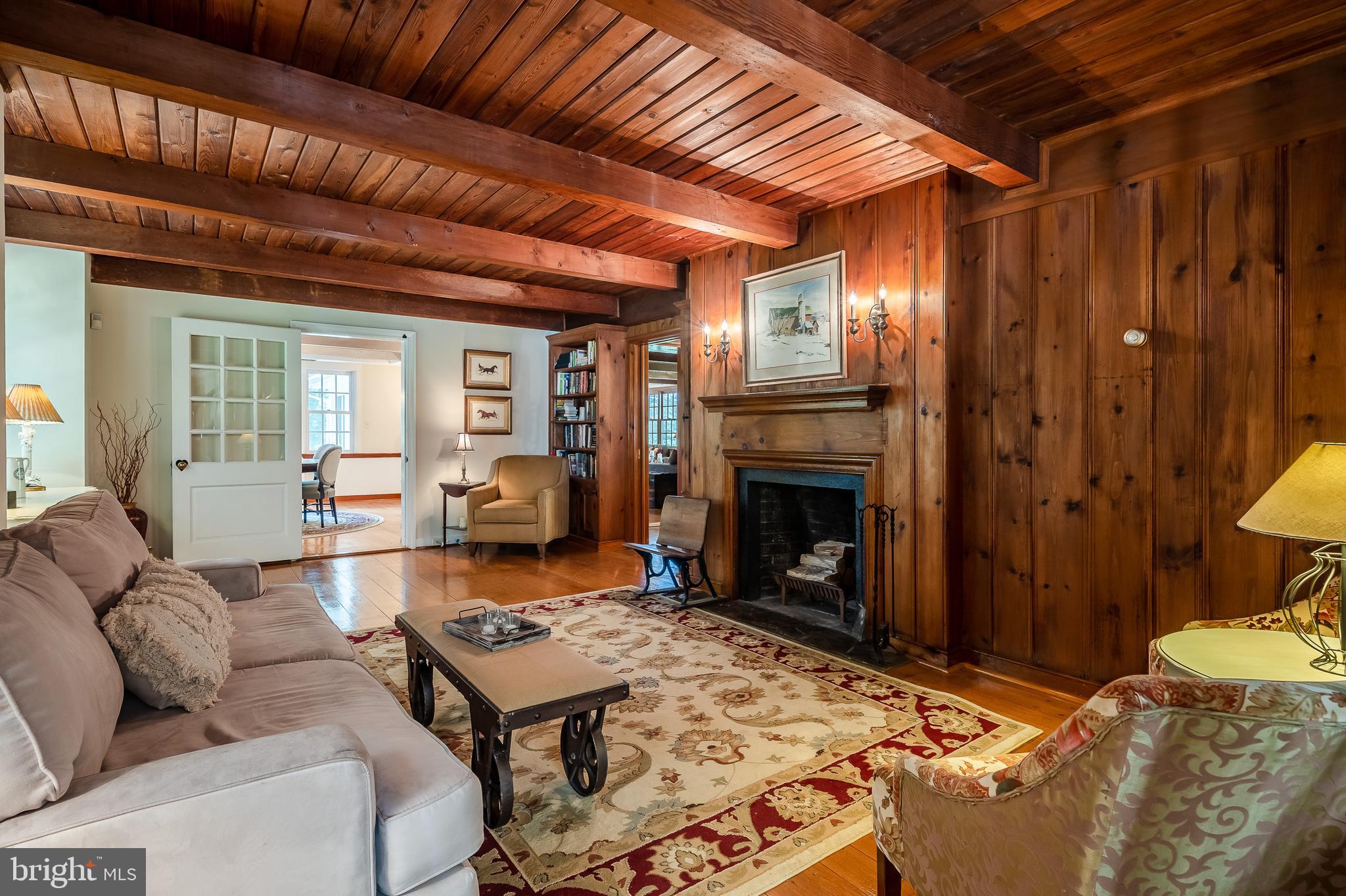 Living room with Wood Beams