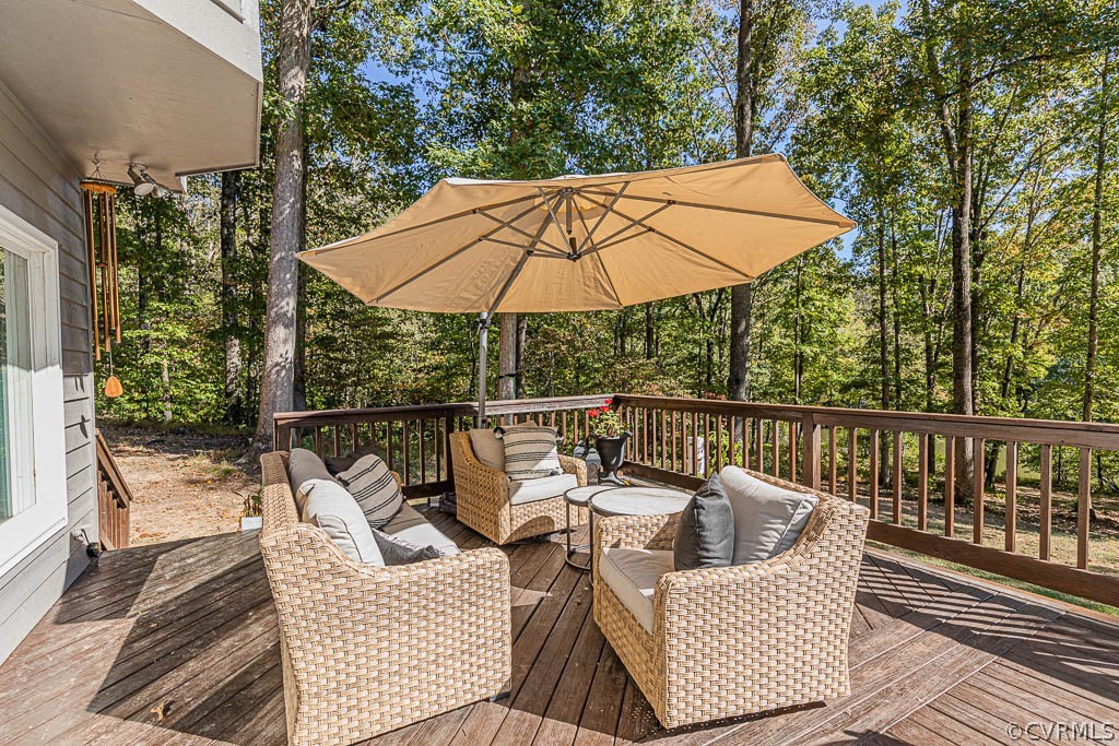 2090 Strawberry Run Crozier, VA 23039 - Photo 40 of 47 a view of balcony with wooden floor and outdoor seating