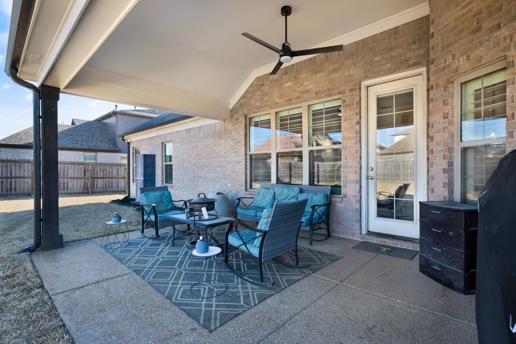 235 Misty Fields Road Oakland, TN 38060 - Photo 38 of 40 View of patio / terrace with ceiling fan and an outdoor hangout area