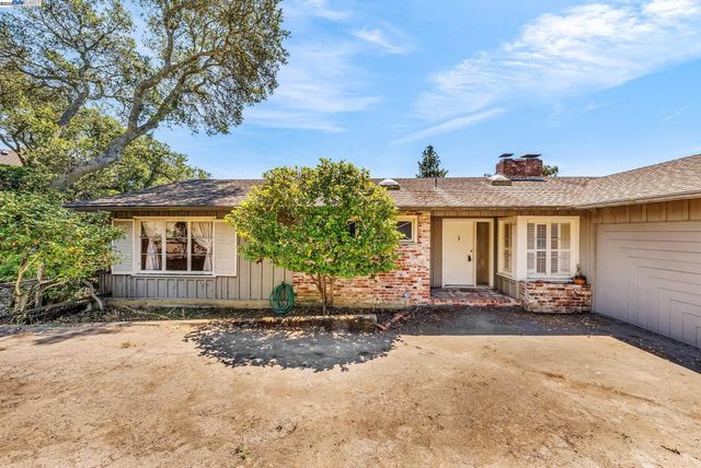 a front view of a house with a yard and potted plants