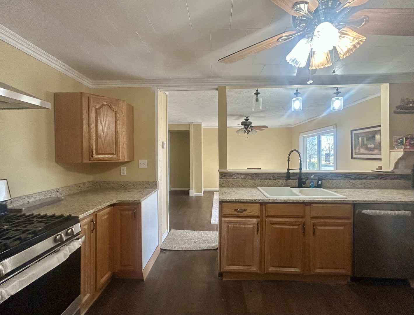 207 Butler Street Metropolis, IL 62960 - Photo 24 of 28 a kitchen with a sink and a stove top oven with wooden floor