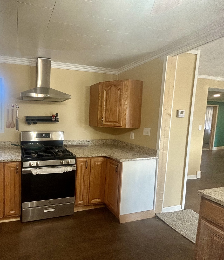 207 Butler Street Metropolis, IL 62960 - Photo 25 of 28 a kitchen with stainless steel appliances granite countertop a stove and a refrigerator