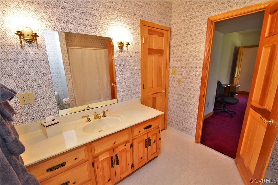 11101 Erin Road Chester, VA 23831 - Photo 34 of 46 a bathroom with a sink a mirror and a shower