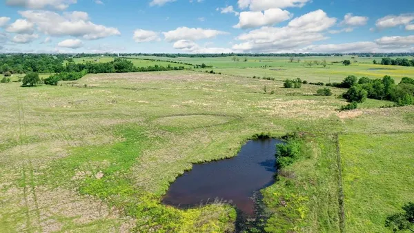 a view of a field with an ocean