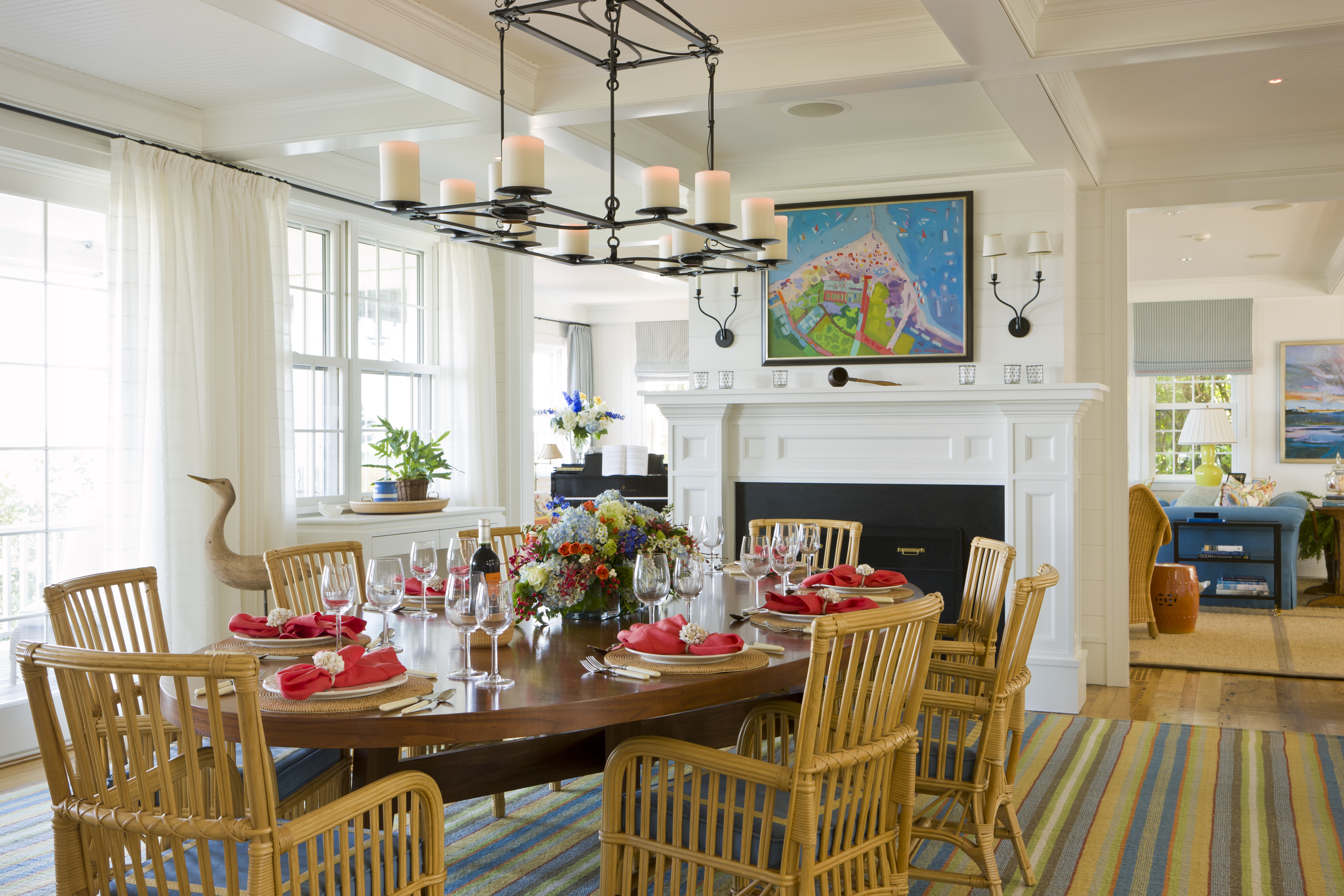 45 Cliff Road Nantucket, MA 02554 - Photo 5 of 36 a view of a dining room with furniture and a fireplace