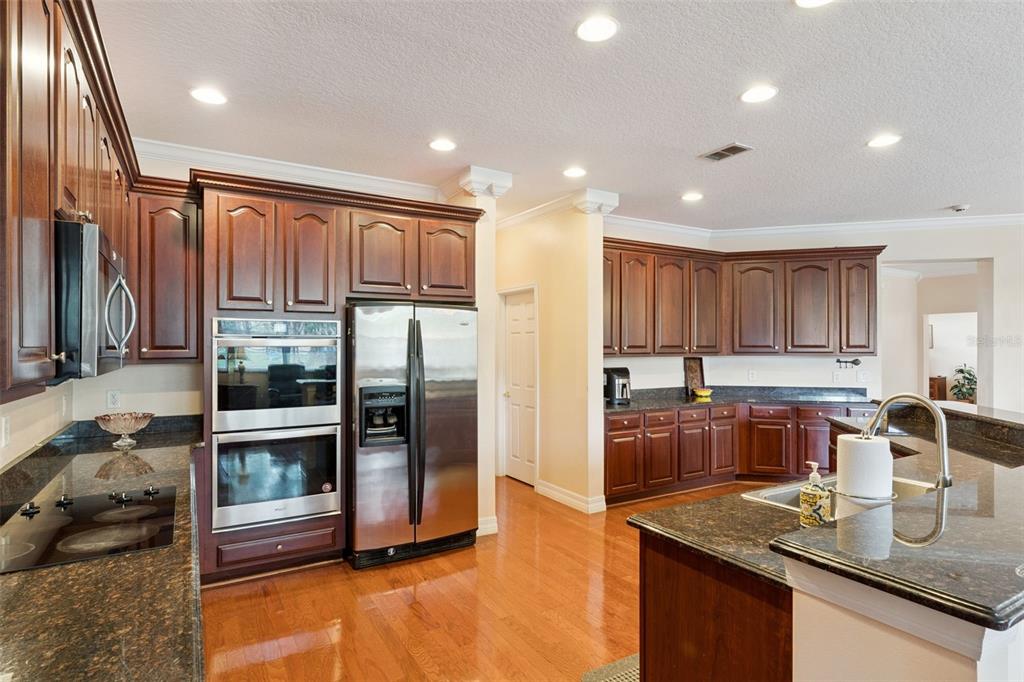 14790 Tullamore Loop Winter Garden, FL 34787 - Photo 13 of 42 a kitchen with stainless steel appliances granite countertop a refrigerator a stove and a sink with wooden floor