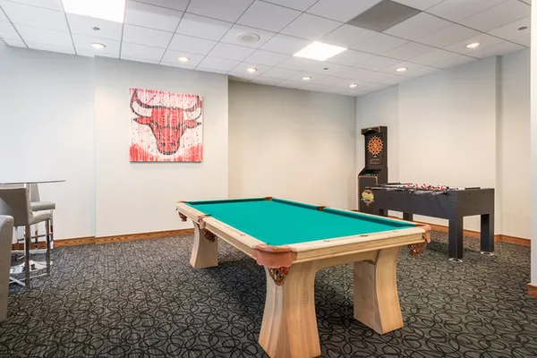 a room with table and windows