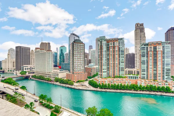 a view of a city with tall buildings