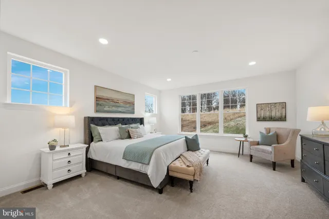 a bedroom with a bed and a couch