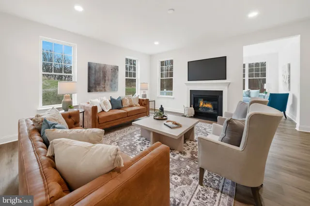 a living room with furniture flat screen tv and a fireplace