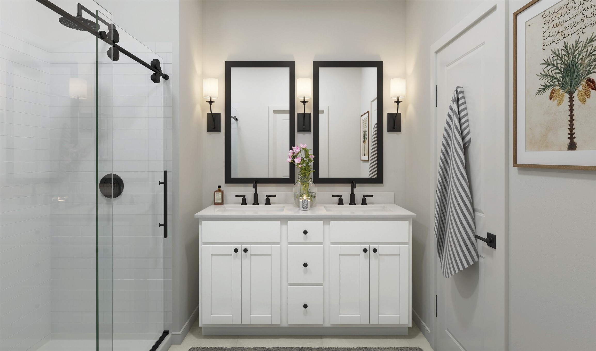 7923 Jade Crest Drive Angleton, TX 77515 - Photo 17 of 29 a bathroom with double vanity sink a two mirror a window and glass door