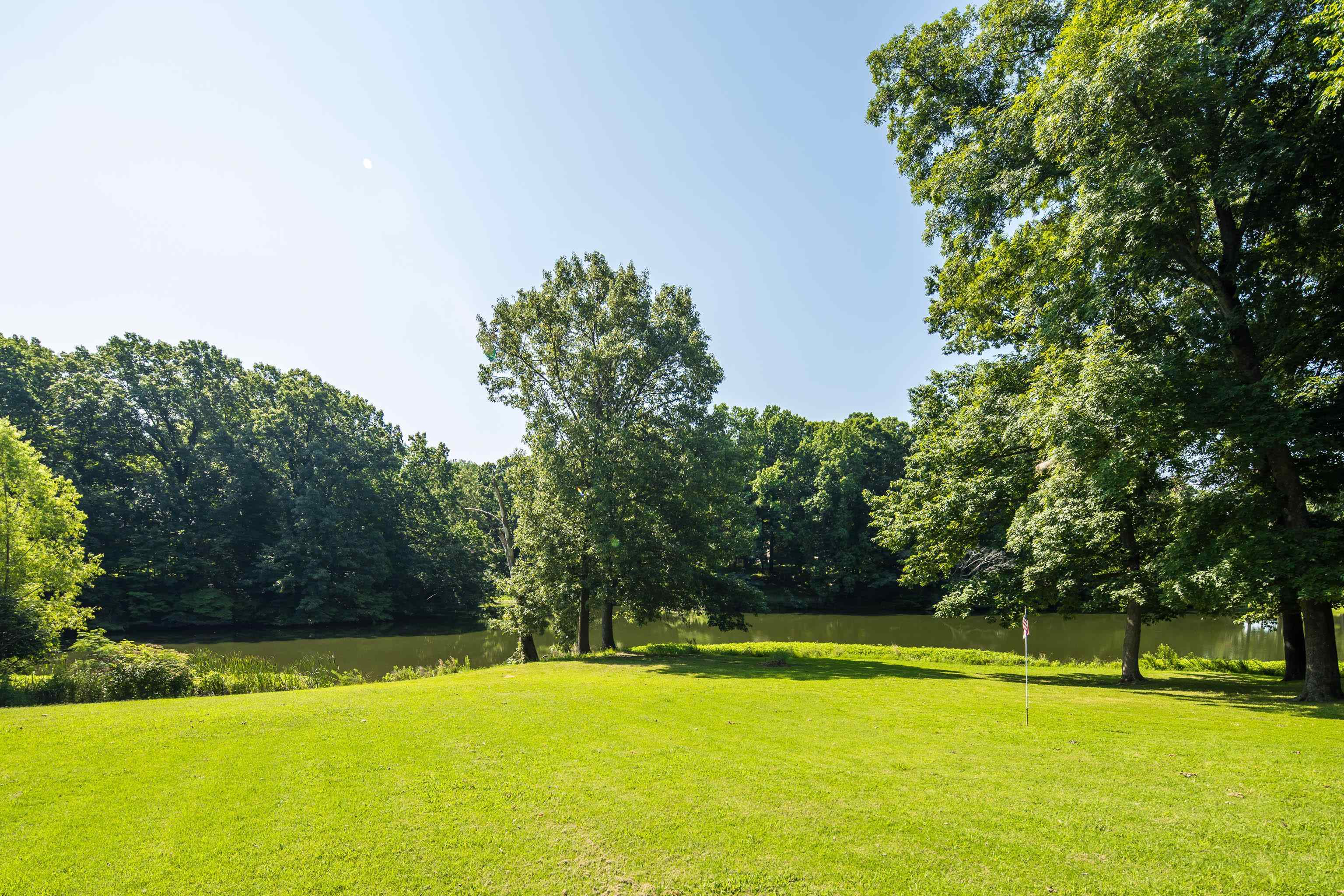 243 Hayes Road Munford, TN 38058 - Photo 4 of 25 Expansive grassy lawn bordered by mature trees and a tranquil body of water