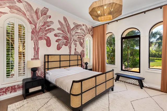 a view of a garden with a tree