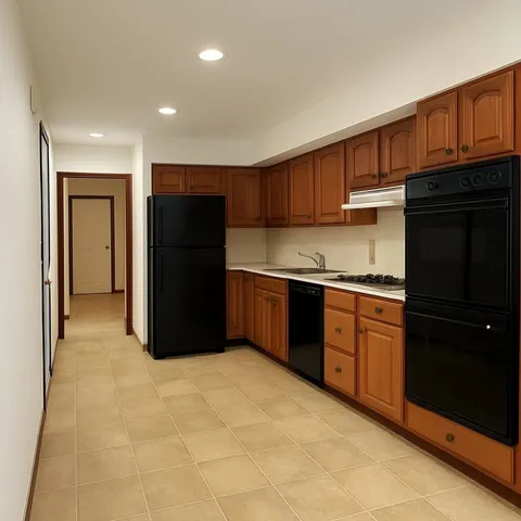 a kitchen with stainless steel appliances granite countertop a refrigerator and a sink