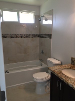 18-7892 Peleke Road Mountain View, HI 96771 - Photo 12 of 16 a bathroom with a granite countertop toilet a sink and bathtub