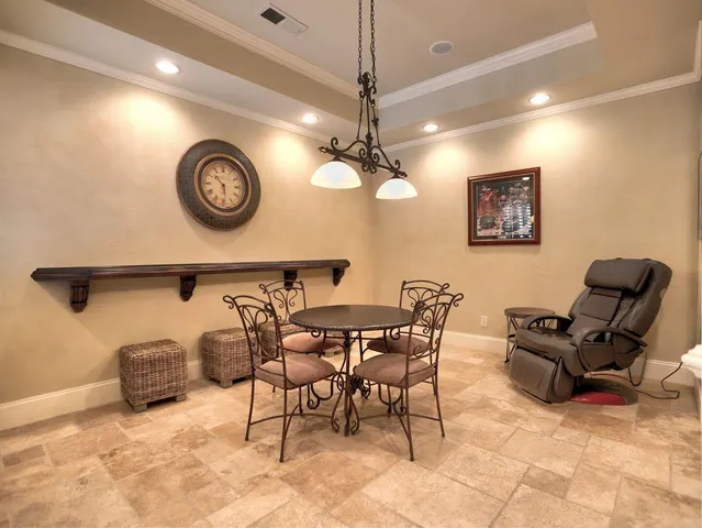 a view of balcony with wooden floor