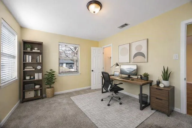 a workspace with furniture