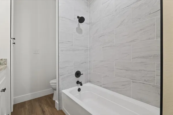 a bathroom with a bathtub