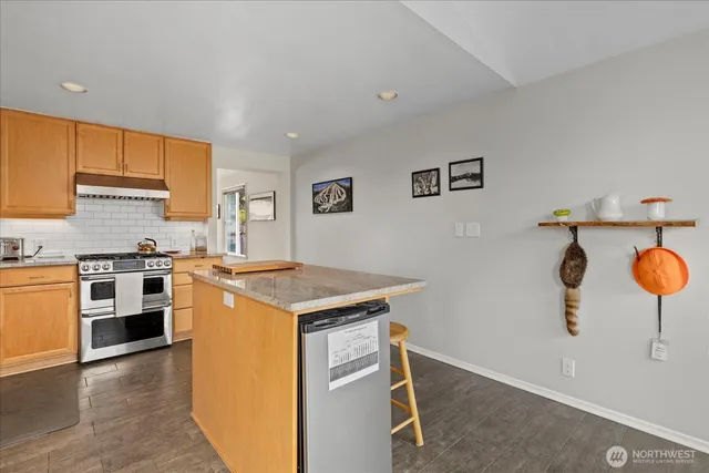 a kitchen with a stove a sink dishwasher and a refrigerator