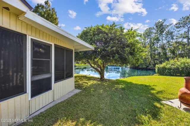 a view of a park with large trees
