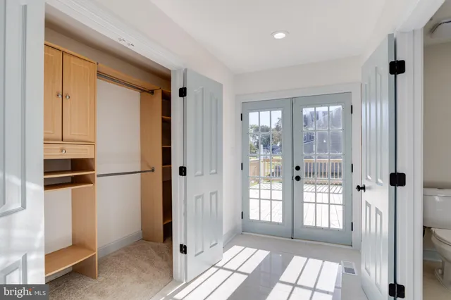a bathroom with a shower and toilet