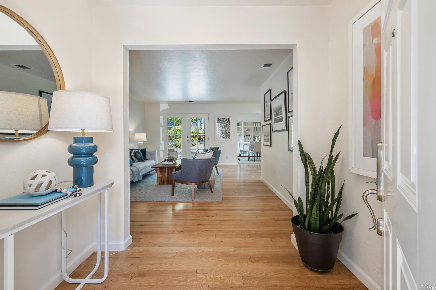 33 Matilda Avenue Mill Valley, CA 94941 - Photo 3 of 31 a living room with furniture a potted plant and a wooden floor