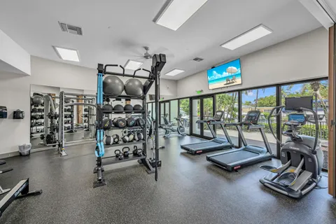 a view of a room with gym equipment