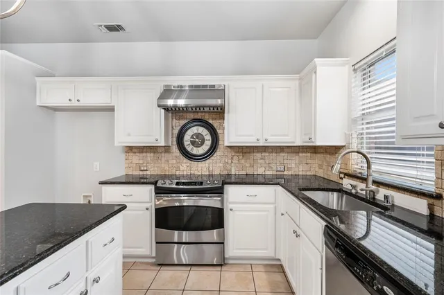 a kitchen with a sink a stove and cabinets