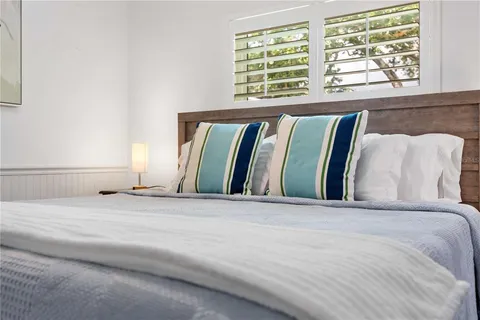 a view of a bedroom with a bed