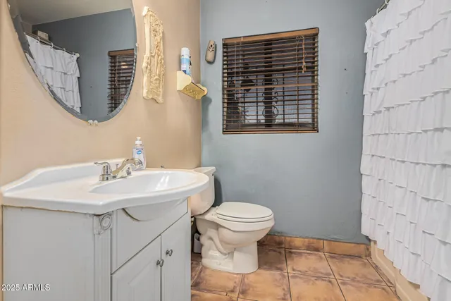 a bathroom with a sink a toilet and mirror