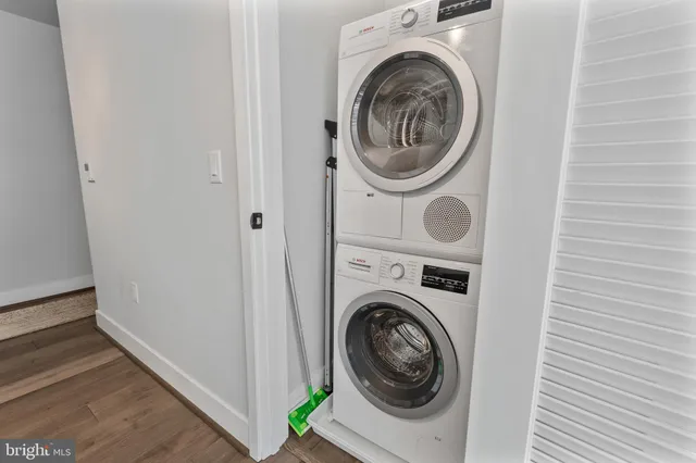 a utility room with dryer and washer