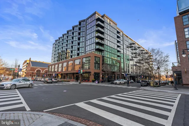 a view of a building and a street