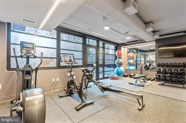 a room with gym equipment