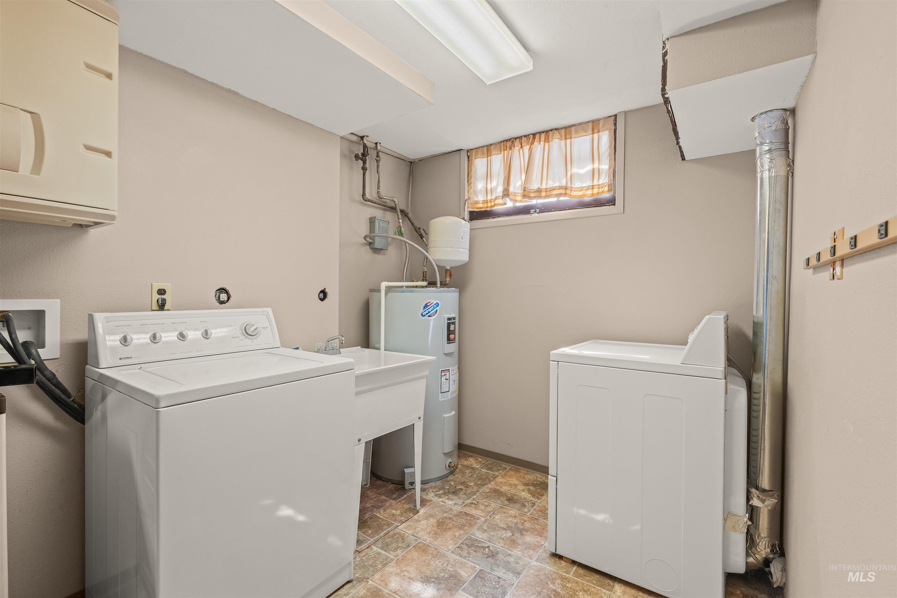 1663 9th Avenue Lewiston, ID 83501 - Photo 18 of 36 Dedicated utility room featuring a laundry basin, water heater, and durable tile-look flooring