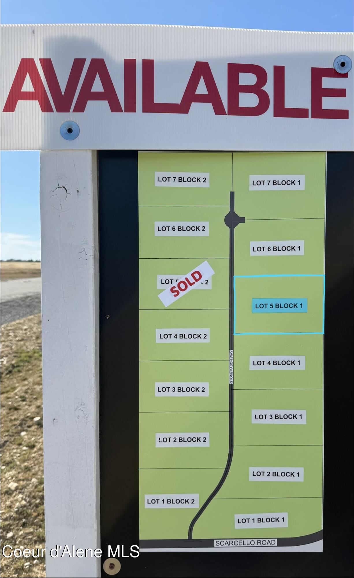 Nka North Stonemason Way, Unit 5 Rathdrum, ID 83858 - Photo 7 of 7 Lot map, Lot 5 Block 1 is highlighted