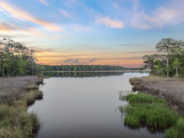 a view of a lake from a yard