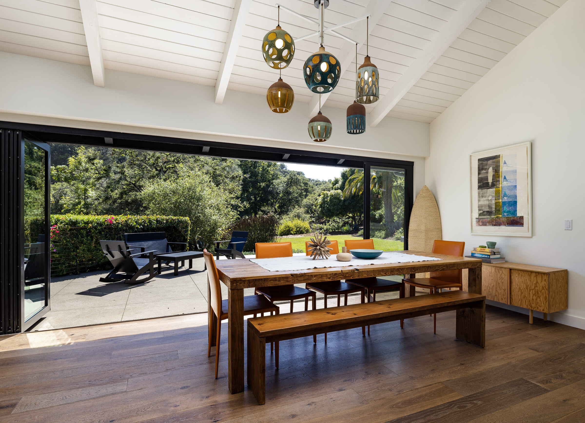 925 El Rancho Road Montecito, CA 93108 - Photo 7 of 28 a view of a dining room with furniture wooden floor and chandelier